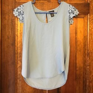 Baby blue shirt lace sleeves
